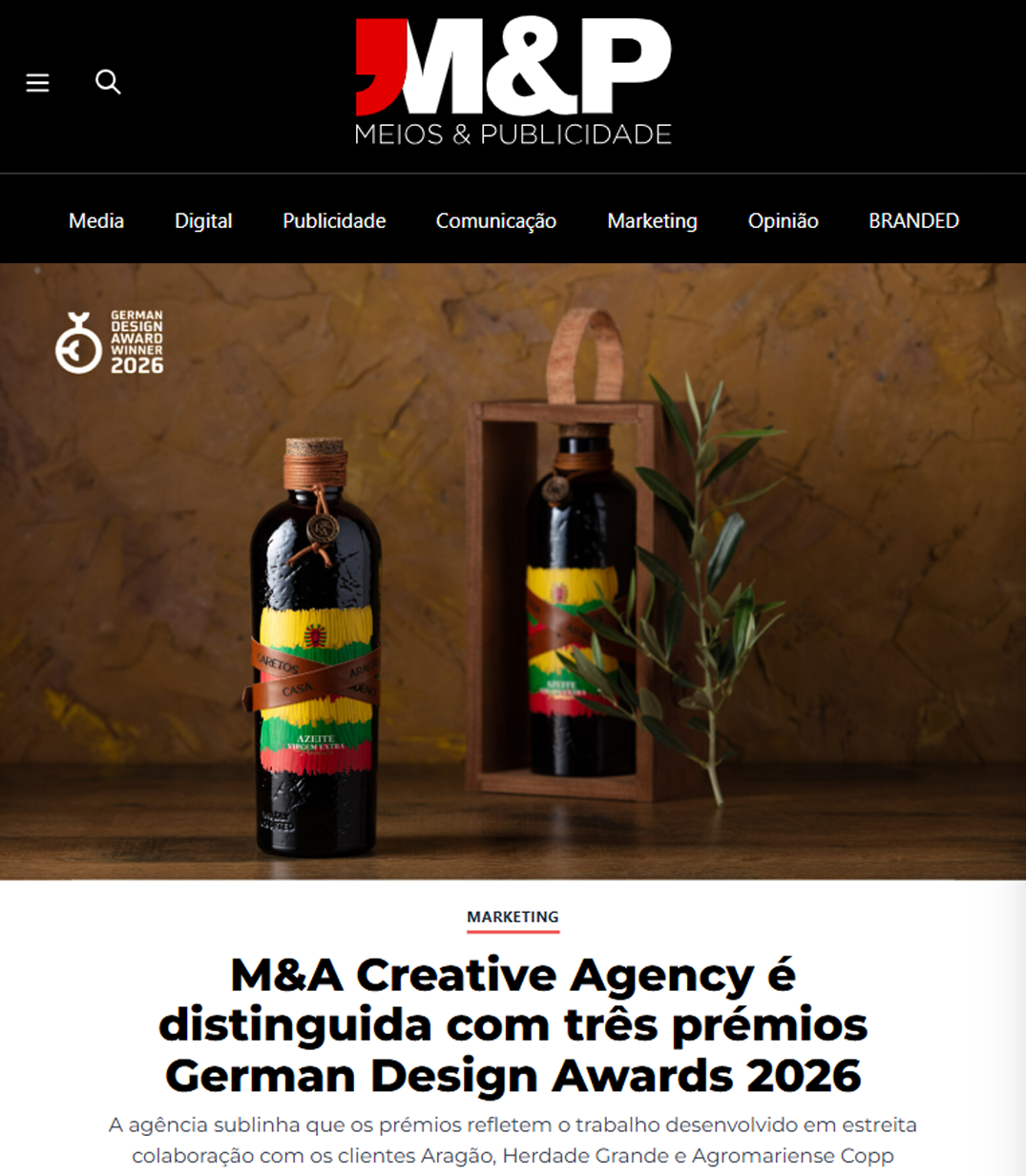 Meios e Publicidade - M&A Creative Agency é distinguida com três prémios German Design Awards 2026
