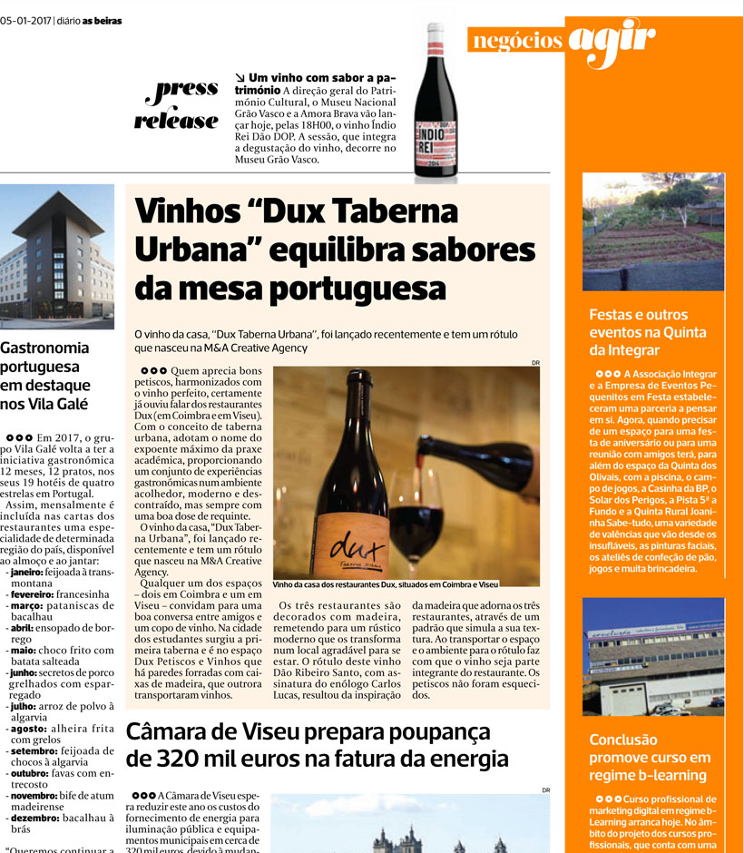 Vinho Dux Taberna Urbana equilibra sabores típicos da mesa portuguesa